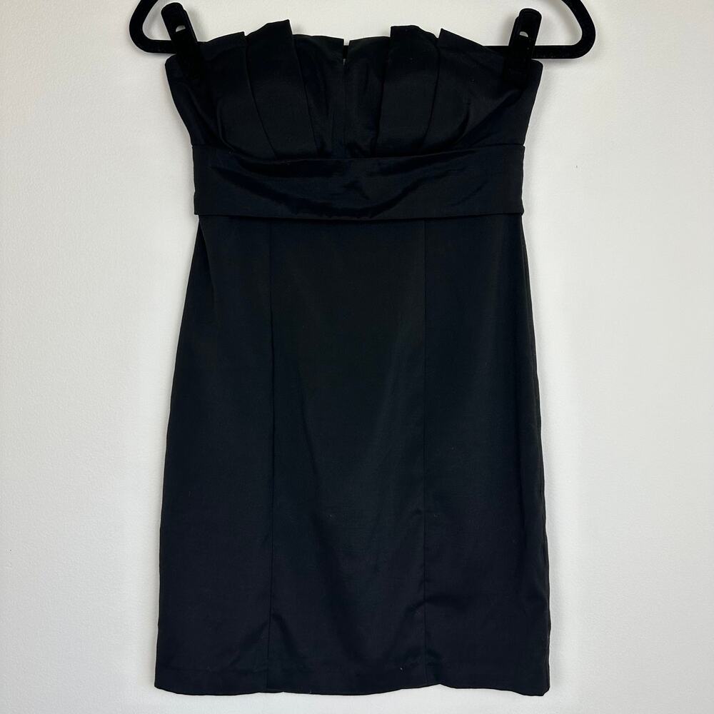 Ark & Co Womens Strapless Fitted Cotton Blend A-Line Black Mini Dress Small